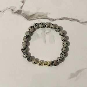HANDCRAFTED Dalmatian Jasper Beaded Bracelet with Gold Accent